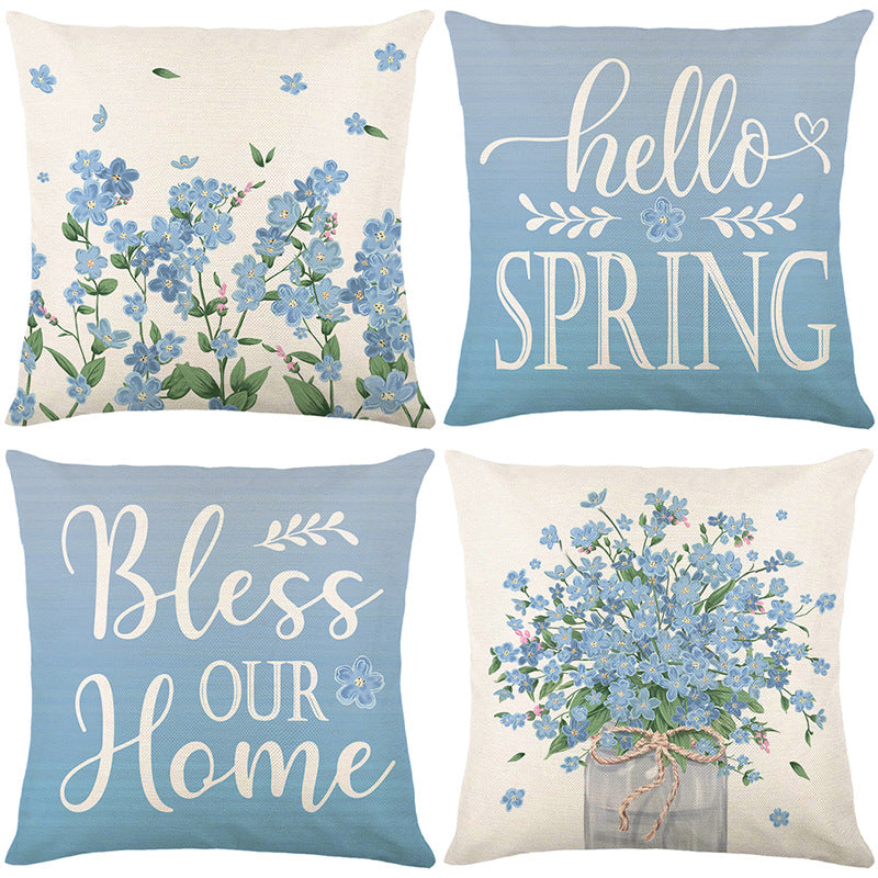 Farmhouse Decorative Cotton-Linen Throw Pillow Cover with Script Blessing and Hidden Zipper