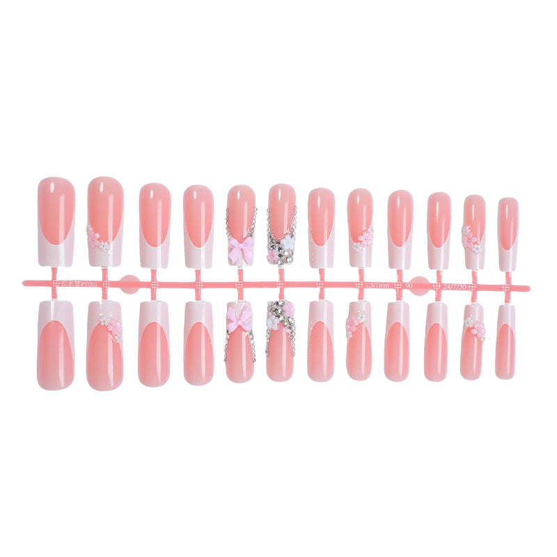 Decorative Press-On Nail Set with Elegant Floral and Gem Accents Stornfield