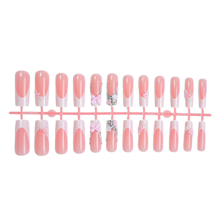 Decorative Press-On Nail Set with Elegant Floral and Gem Accents Stornfield