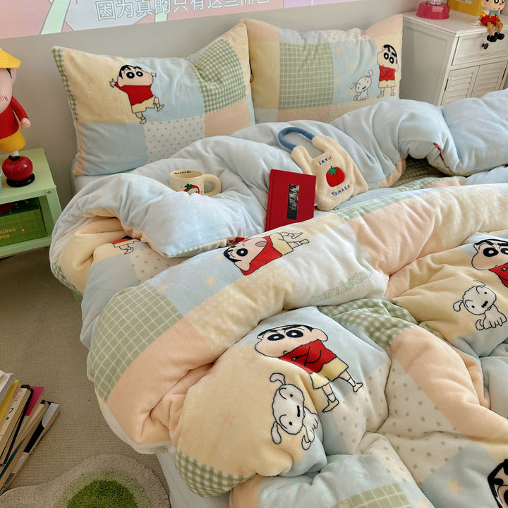 Ultra-Soft Cartoon Plush Duvet Comforter Bed Set