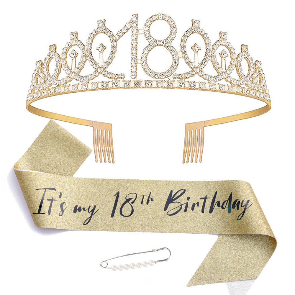 Women Crystal-Embellished Birthday Crown with Personalized Sash Stornfield