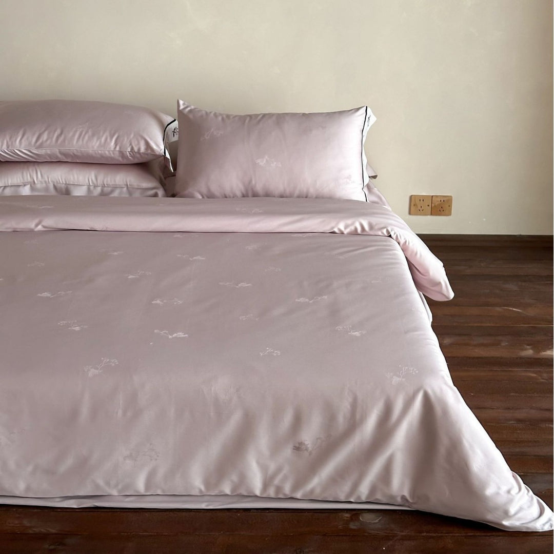 Embroidered Satin-Feel Duvet Cover Set with Floral Trim
