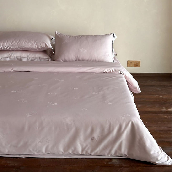 Embroidered Satin-Feel Duvet Cover Set with Floral Trim