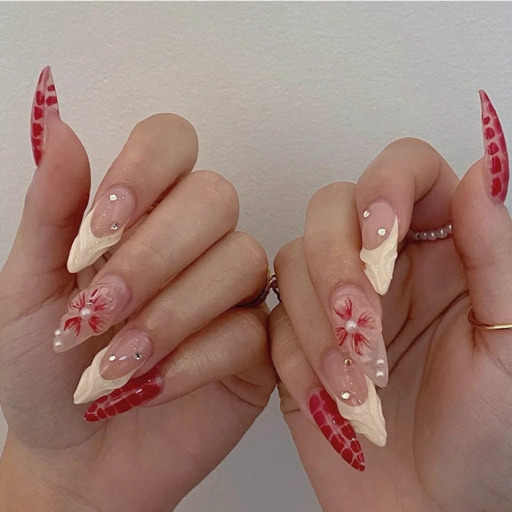 Artistic Floral and Texture Stiletto Nail Extensions Stornfield