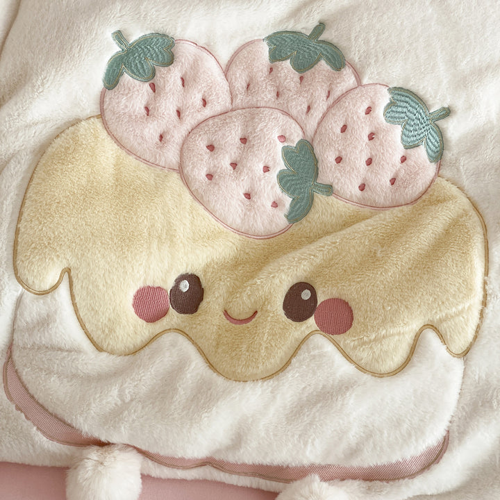 Cozy bedding set with embroidered strawberry appliqués