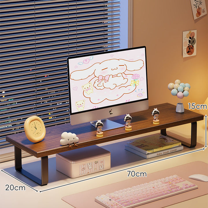 Wood-Top Monitor Riser and Desktop Organizer Stand with Under-Shelf Storage