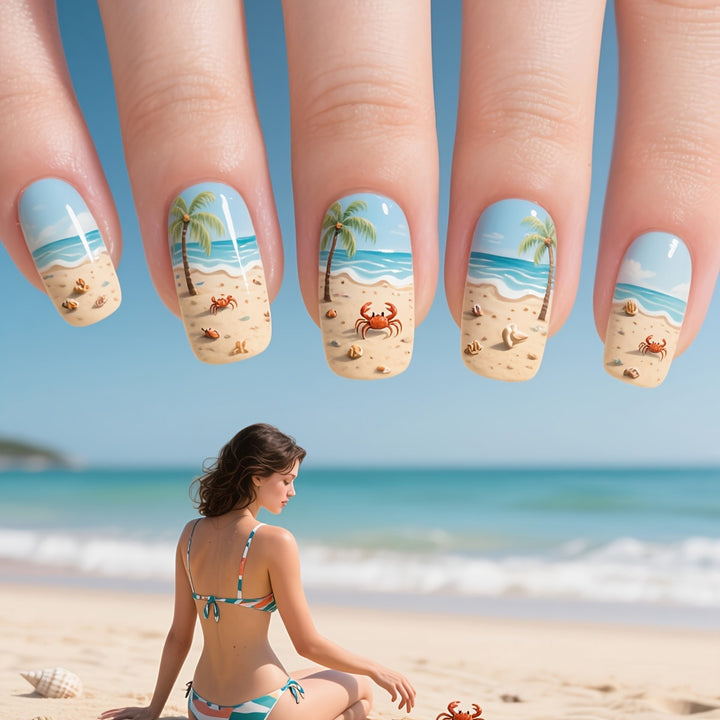 Artificial nails with maritime beach motif Stornfield