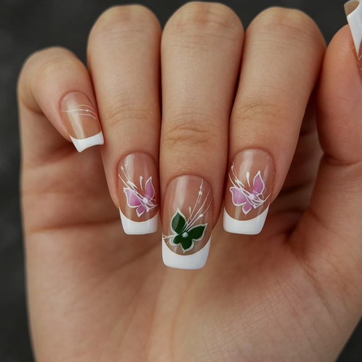 Decorative Floral French Tip Nail Art Stornfield