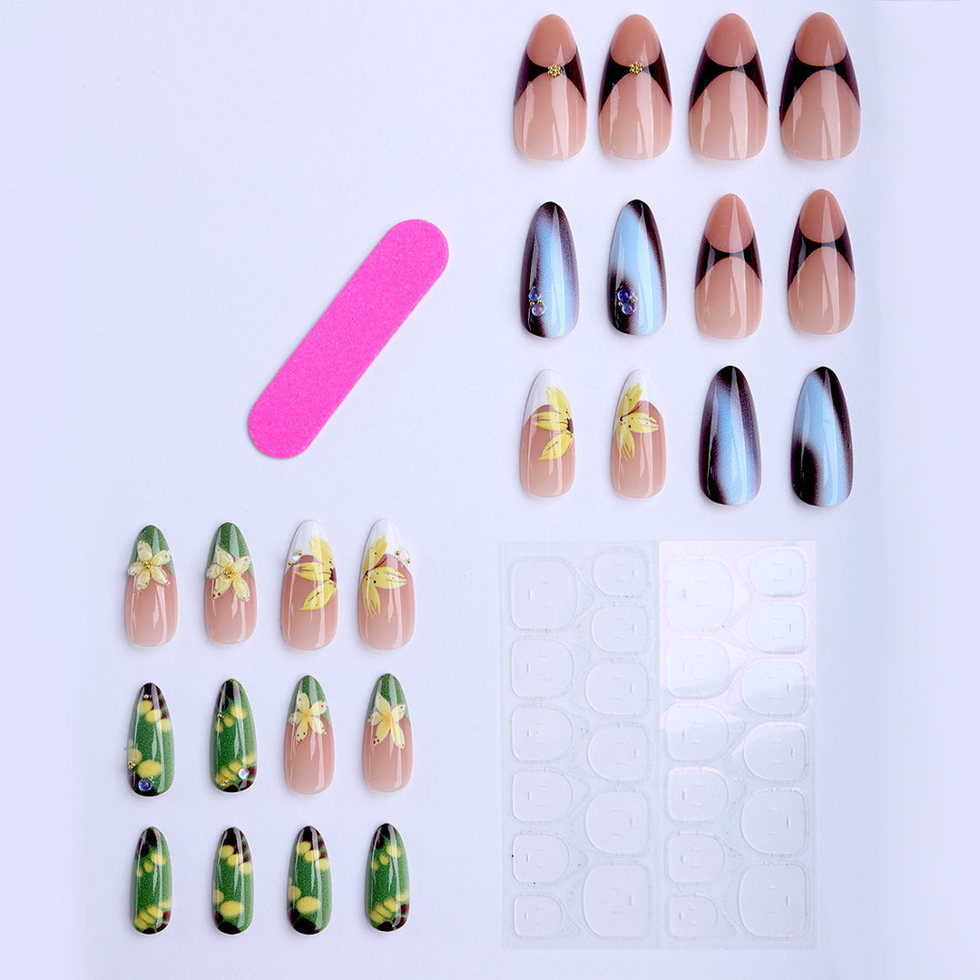 Artificial nails with handcrafted floral designs Stornfield