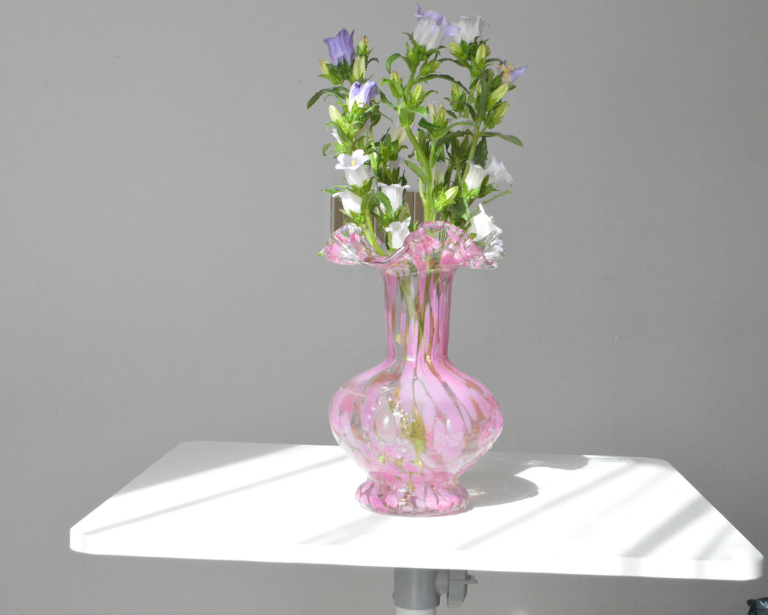 Handblown Ruffled-Rim Bulbous Art Glass Bud Vase Stornfield