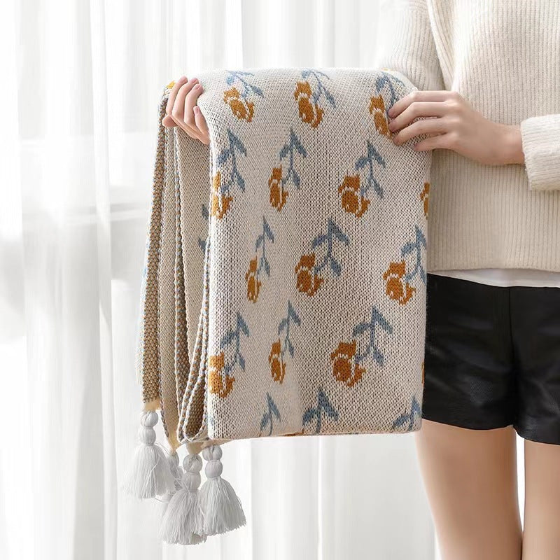 Decorative Floral Knit Throw