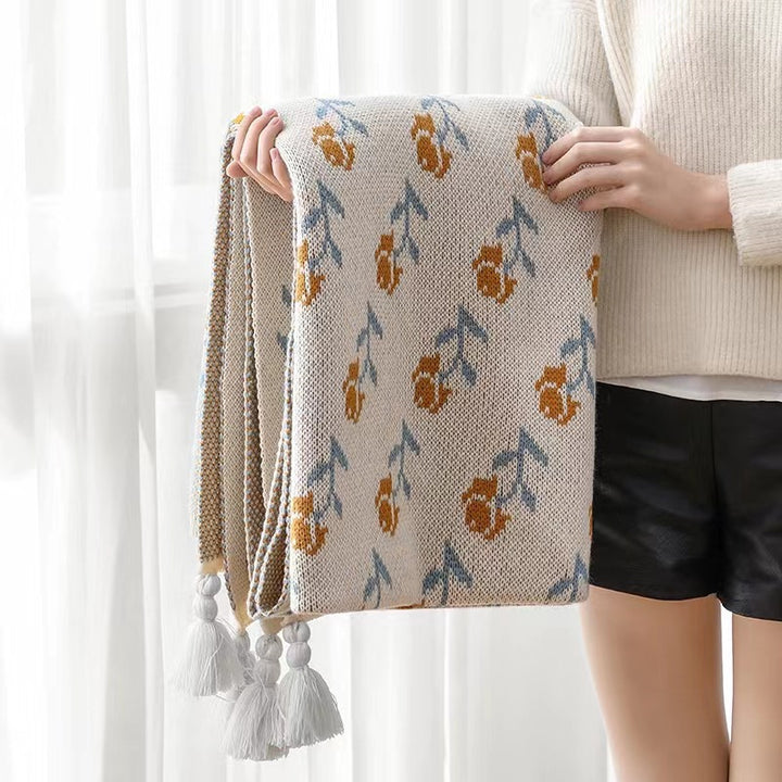 Decorative Floral Knit Throw