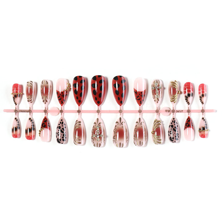 Artistic Stiletto Press-On Nail Set with Ladybug Motif Stornfield