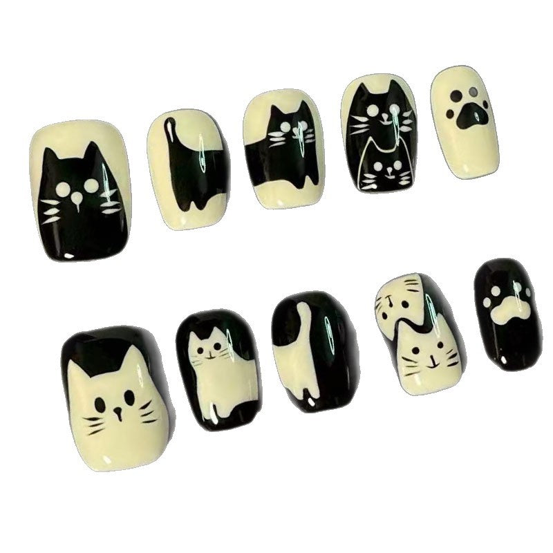 Playful Cat-Themed Press-On Nail Art Stornfield