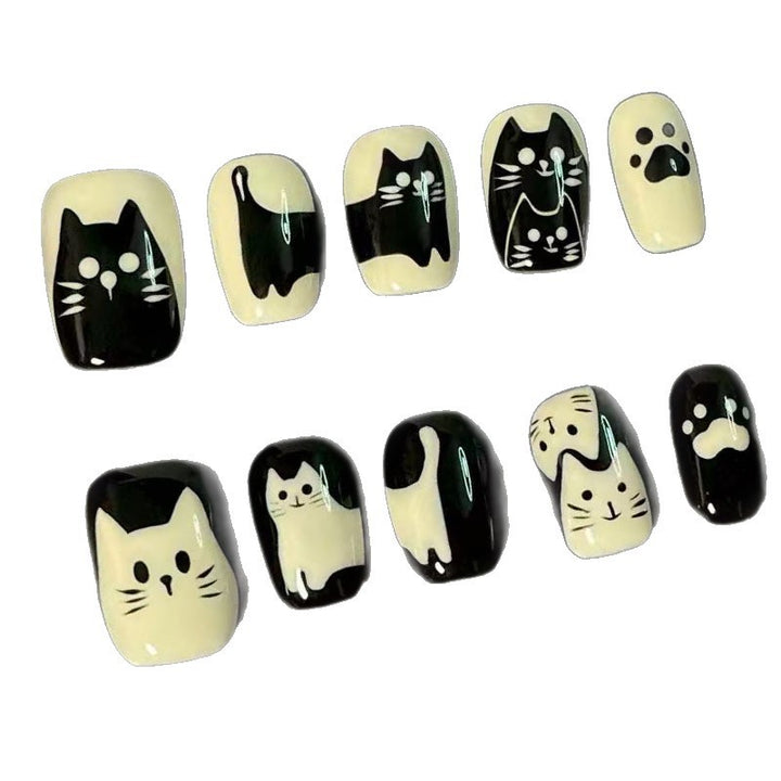 Playful Cat-Themed Press-On Nail Art Stornfield