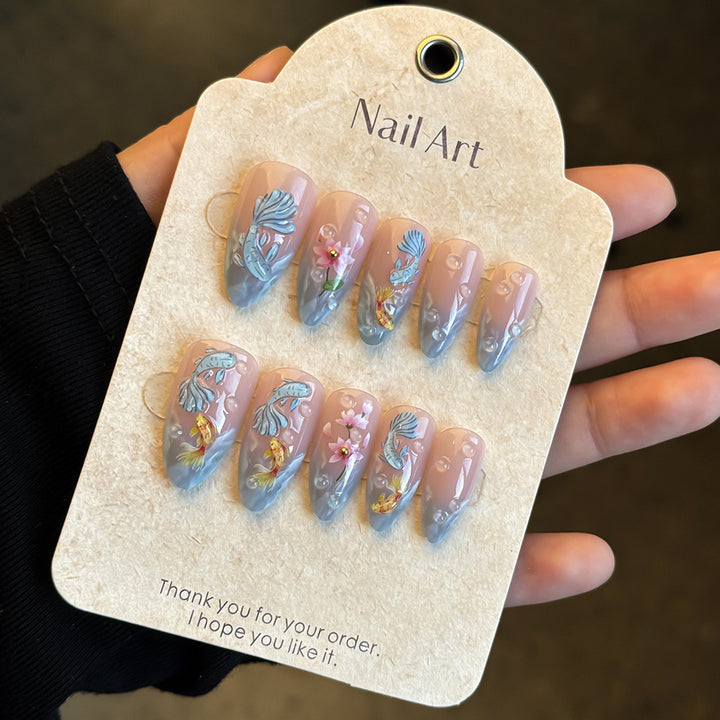 Artistic Floral-Design Press-On Nail Set Stornfield