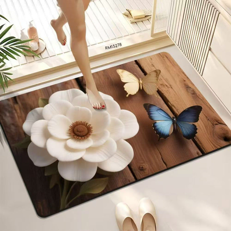 3D Butterfly Pattern Bath Mat