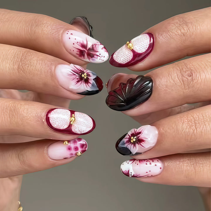 Elegant Floral Art Nail Extensions Stornfield