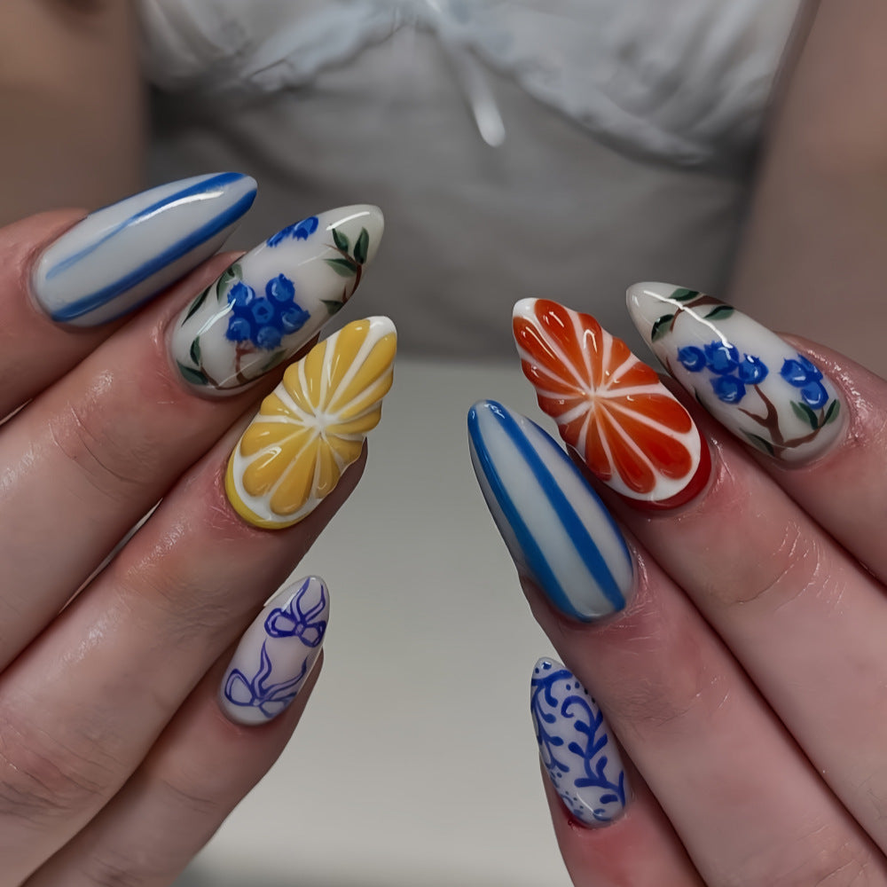 Artificial Nail Set with Handcrafted Floral and Graphic Designs Stornfield