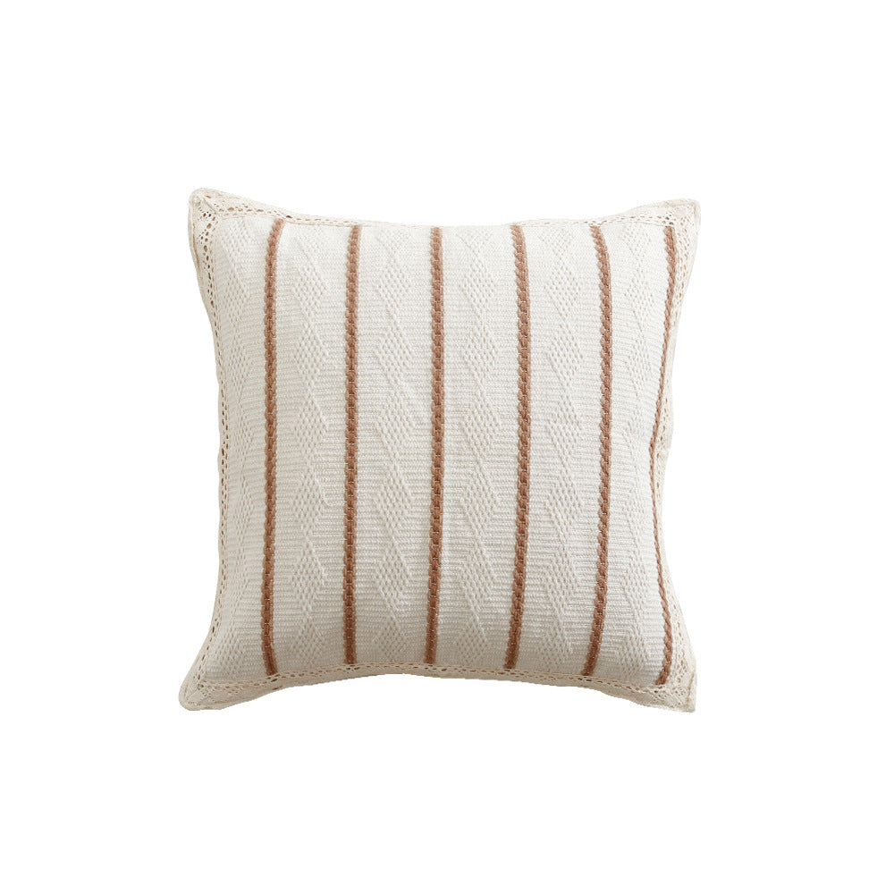 Decorative cushion cover made of cotton-linen with crocheted edge and textured stripes Stornfield
