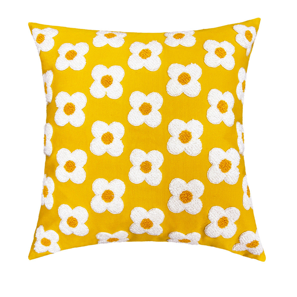 Square decorative cushion cover with hand-tufted flower relief and bouclé applications Stornfield