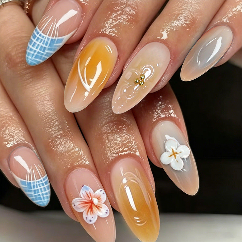 Acrylic nail set with aesthetic floral accents and gloss finish Stornfield