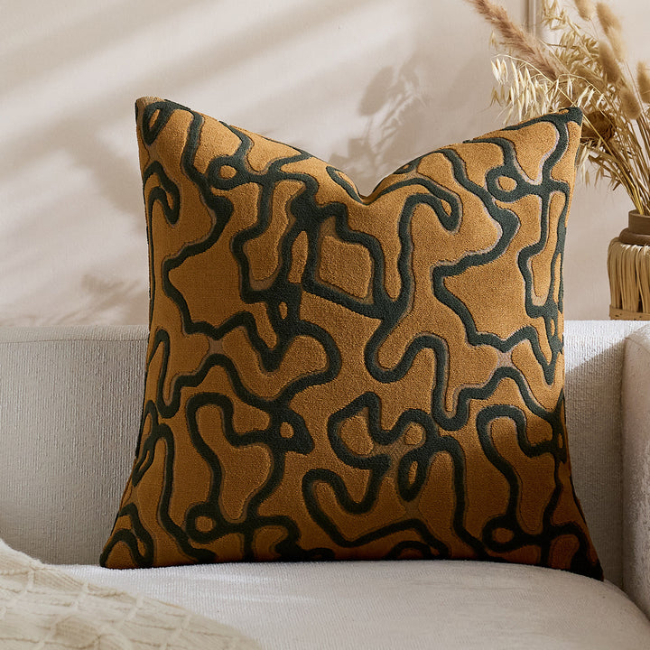 Tufted Chenille Abstract Maze Square Throw Pillow Cover