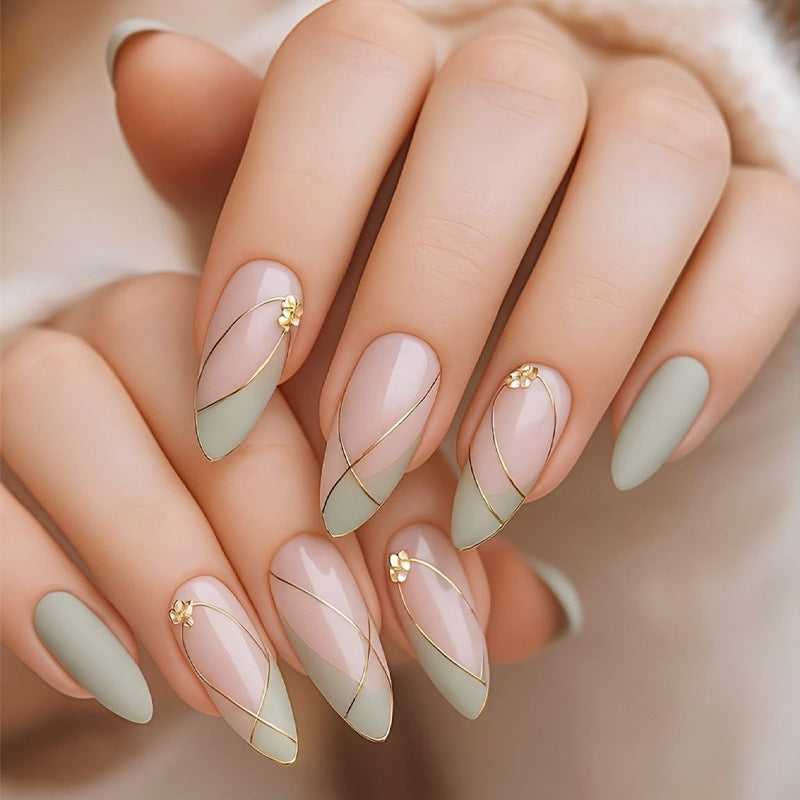 Artificial nail set with elegant marble design and gold accents Stornfield