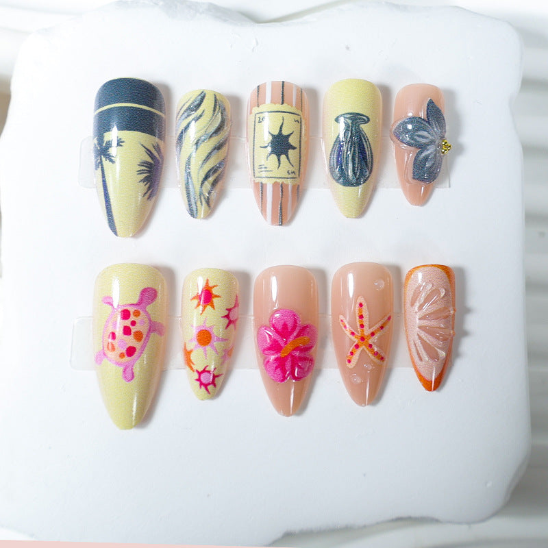 Artificial nail set with floral and maritime motifs Stornfield