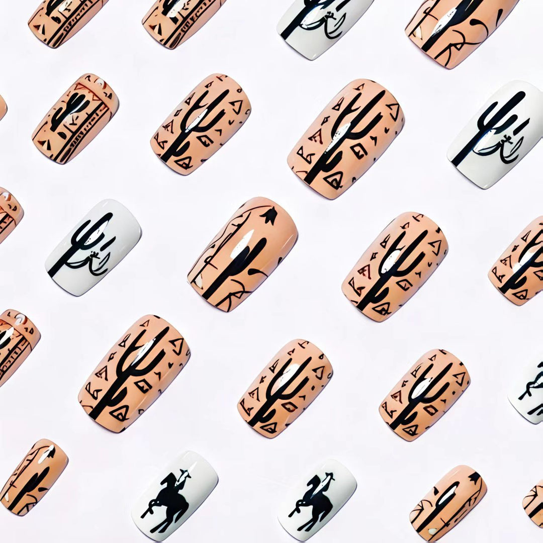 Artificial nail design with geometric desert motif Stornfield