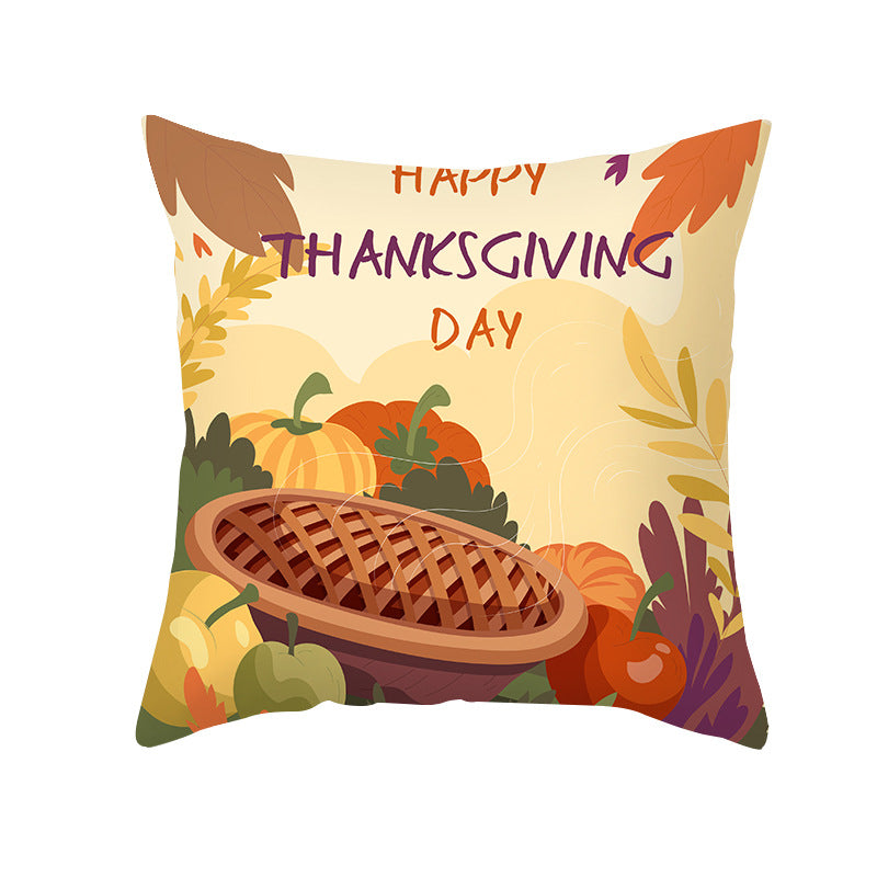 Square Removable Linen-Blend Thanksgiving Pumpkin Watercolor Throw Pillow Cover