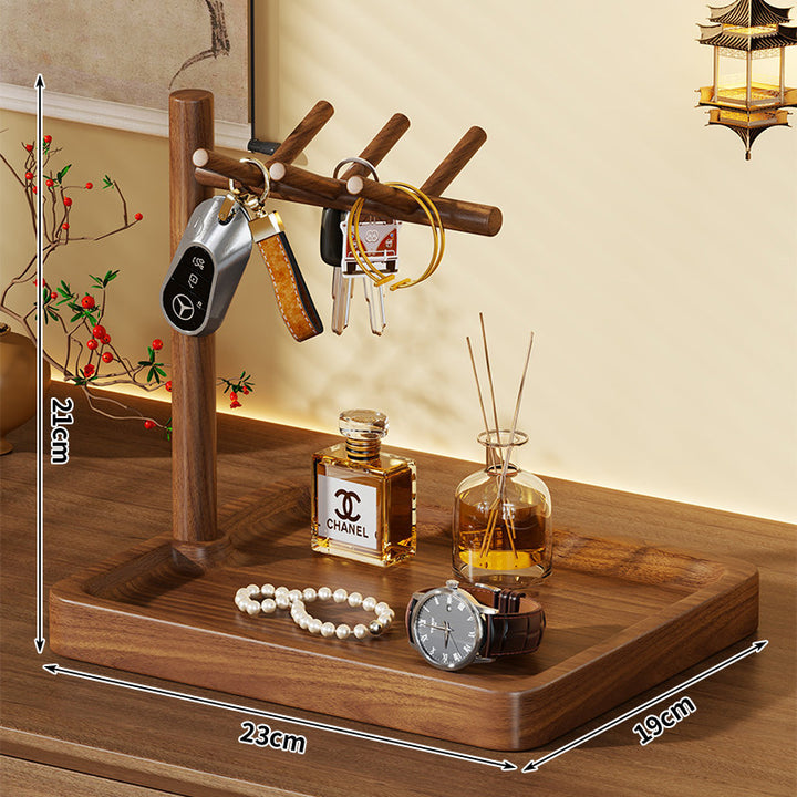 Wooden Entryway Valet Tray with Multi-Arm Key Stand