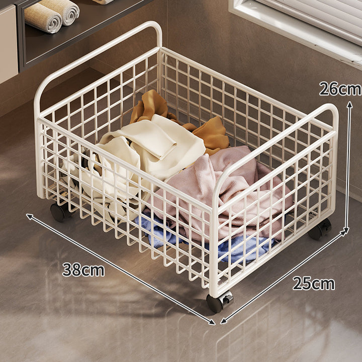 Metal Wire Grid Storage Basket with Raised Side Handles