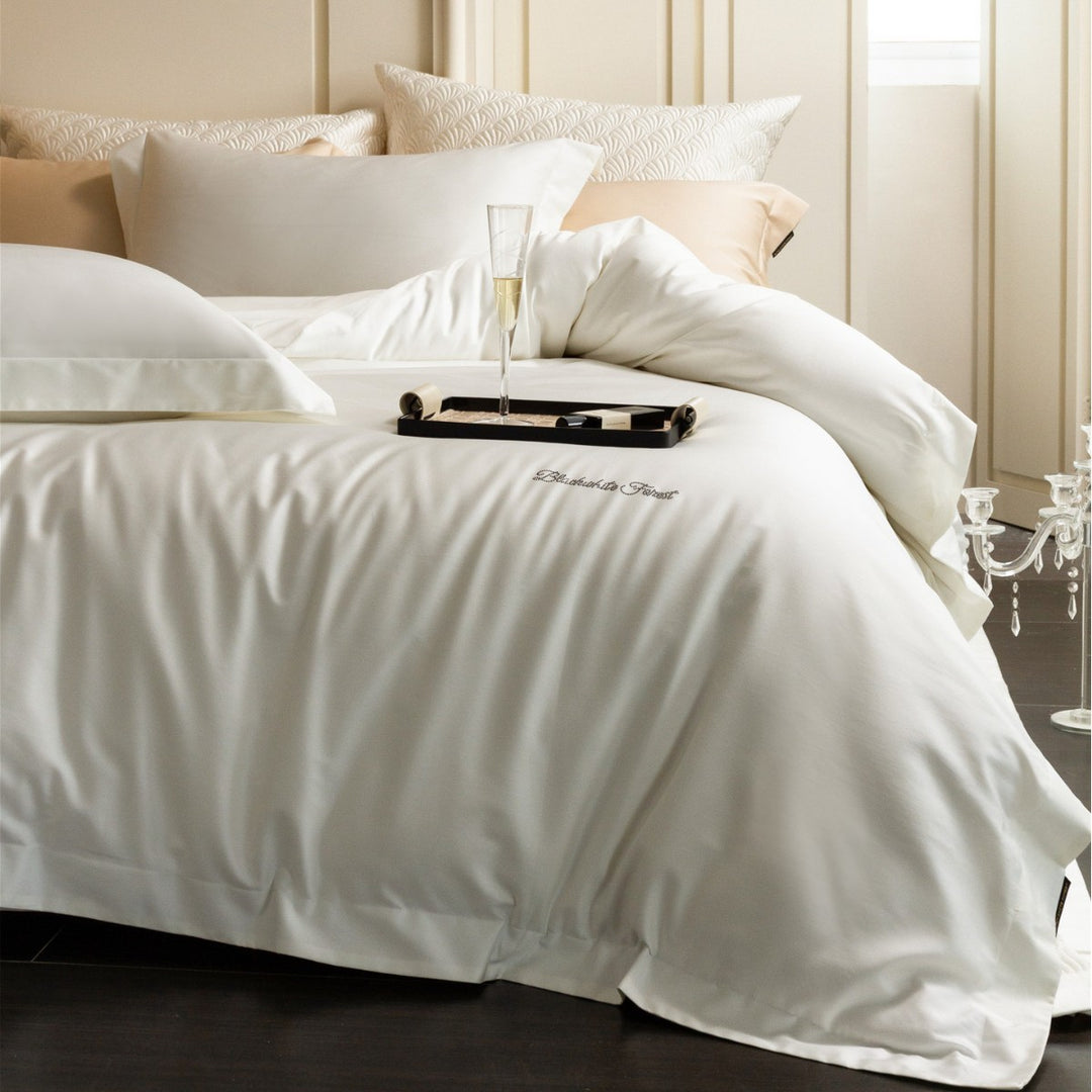 Luxury Cotton Sateen Duvet Cover Set with Embroidered Monogram and Deep-Pocket Pillow Shams