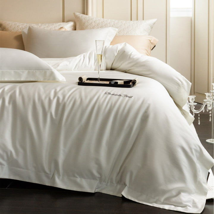 Luxury Cotton Sateen Duvet Cover Set with Embroidered Monogram and Deep-Pocket Pillow Shams