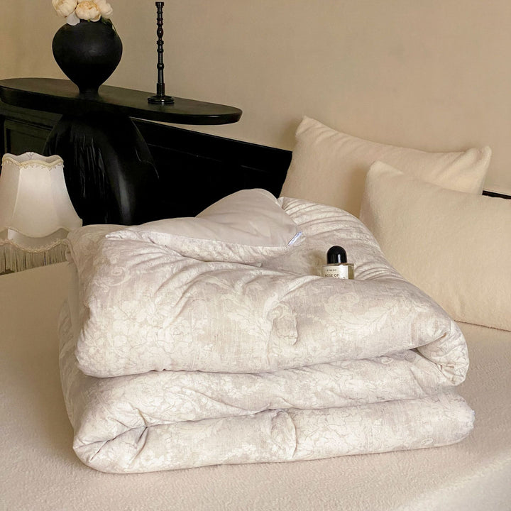 Plush Quilted Microfiber Down-Alternative Comforter with Subtle Damask Jacquard