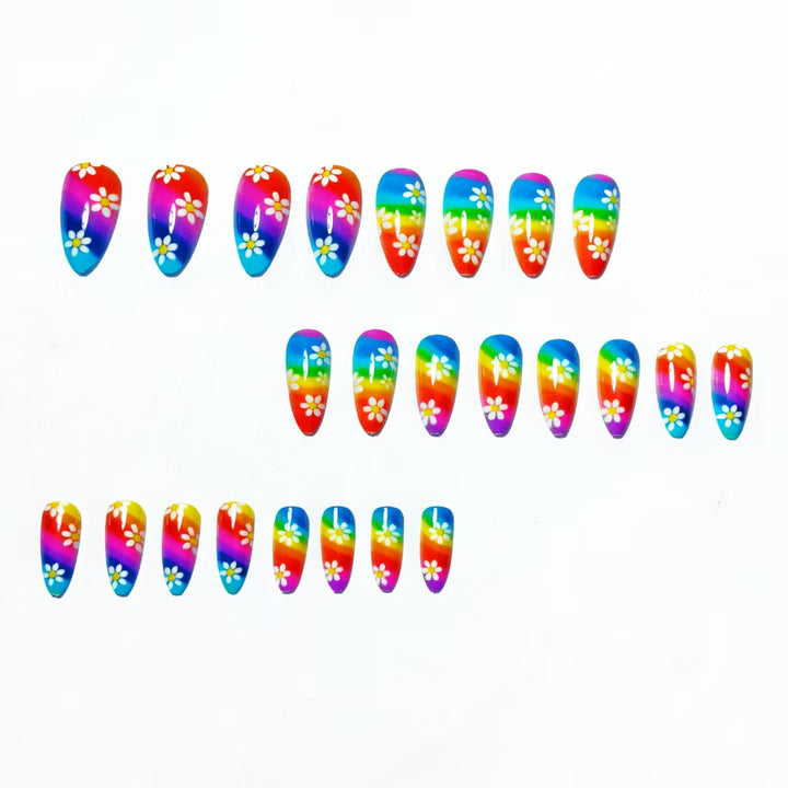 Creative Nail Art with Colorful Rainbow Design and Playful Flower Motifs Stornfield
