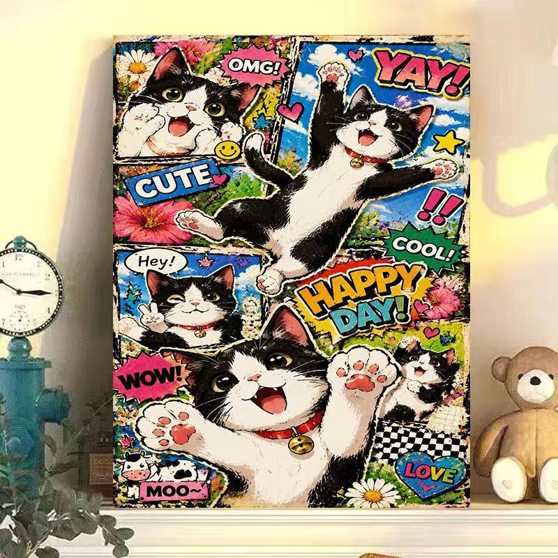 Playful Cat-Themed Wall Art Print Stornfield