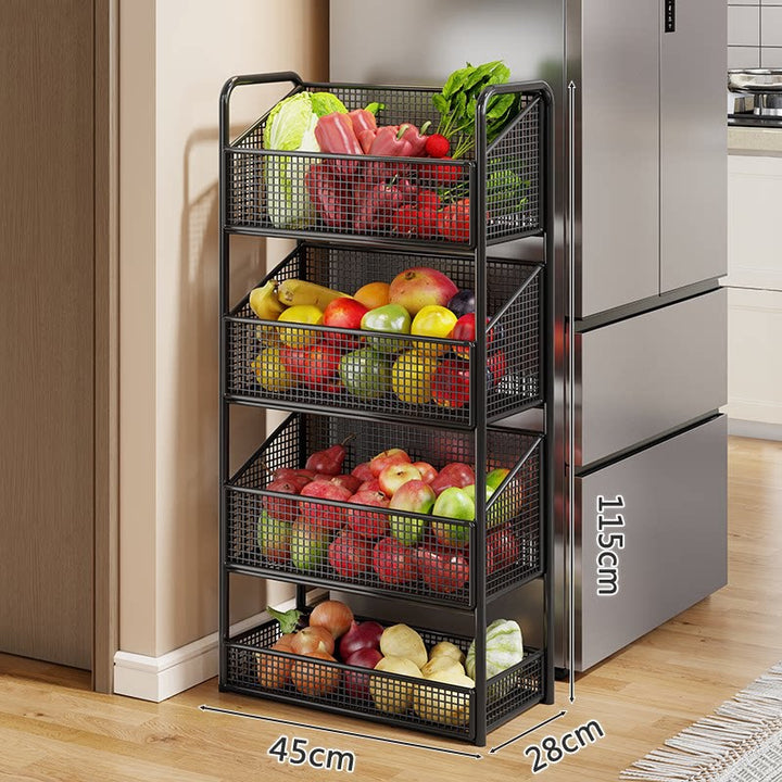 Multi-Tier Metal Mesh Kitchen Produce and Pantry Organizer with Slim Vertical Stackable Baskets