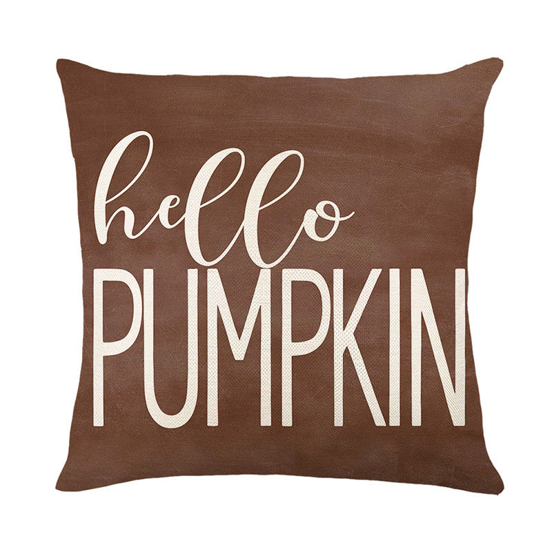 Decorative Square Throw Pillow Cover with Script 'Hello Pumpkin' Farmhouse Print