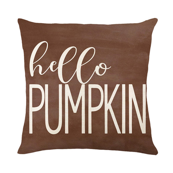 Decorative Square Throw Pillow Cover with Script 'Hello Pumpkin' Farmhouse Print