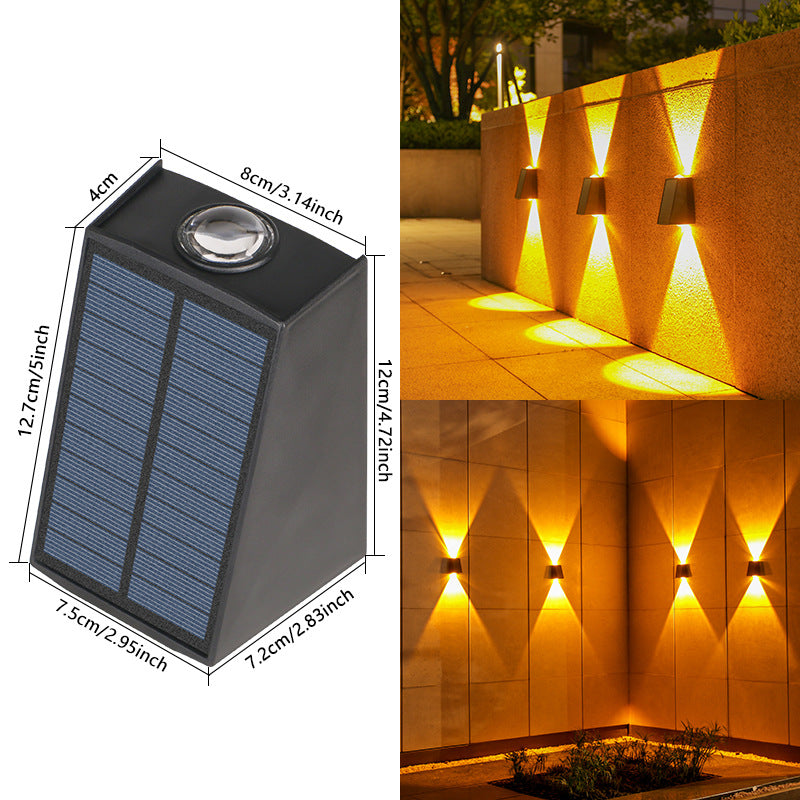 Angled Bi-Directional Solar LED Wall Uplight-Downlight With Integrated Photovoltaic Panel And Prism Lens Stornfield