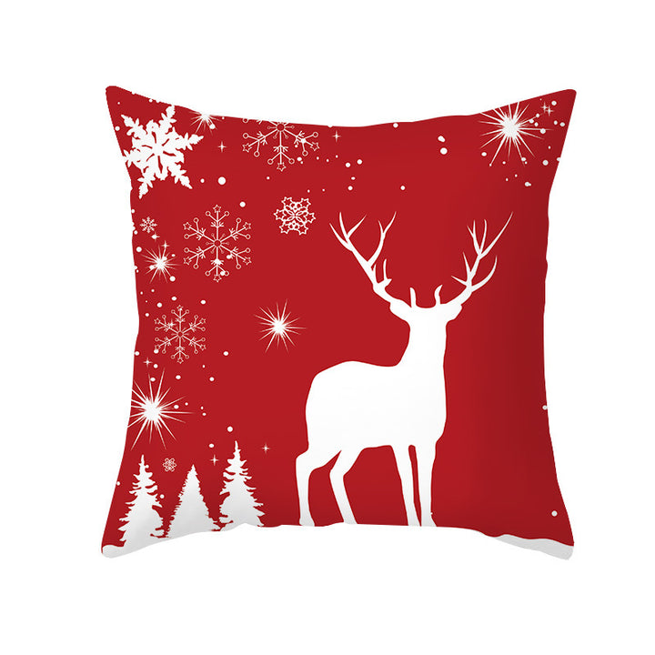 Decorative Holiday Throw Pillow Cover with Script Greeting and Antler Motif