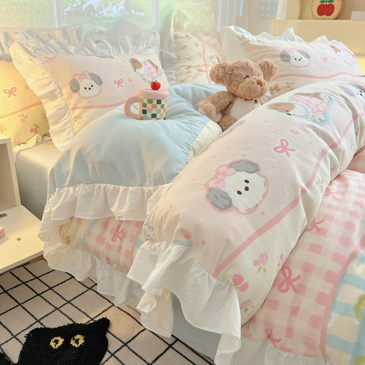 Ruffled Frilled Cotton Cartoon Animal Duvet Cover & Pillow Sham Set