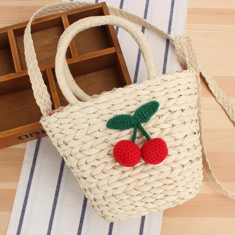 Basket bag with crocheted cherry design Stornfield