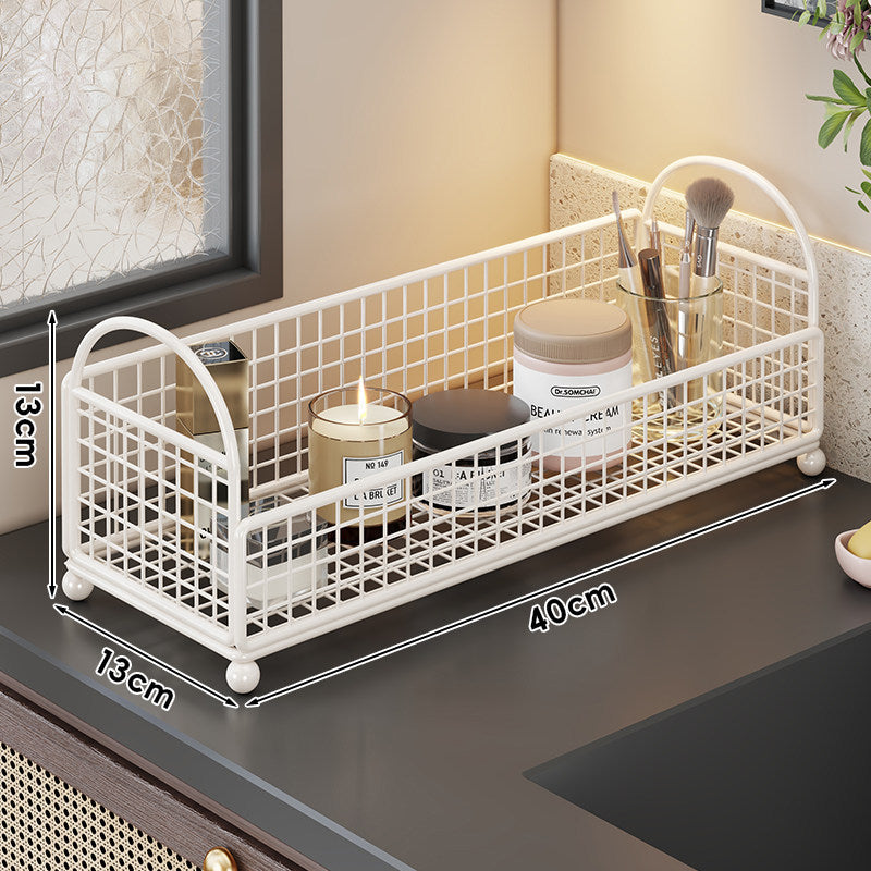 Grid Metal Countertop Vanity Storage Caddy with Raised Feet and Dual Arch Handles