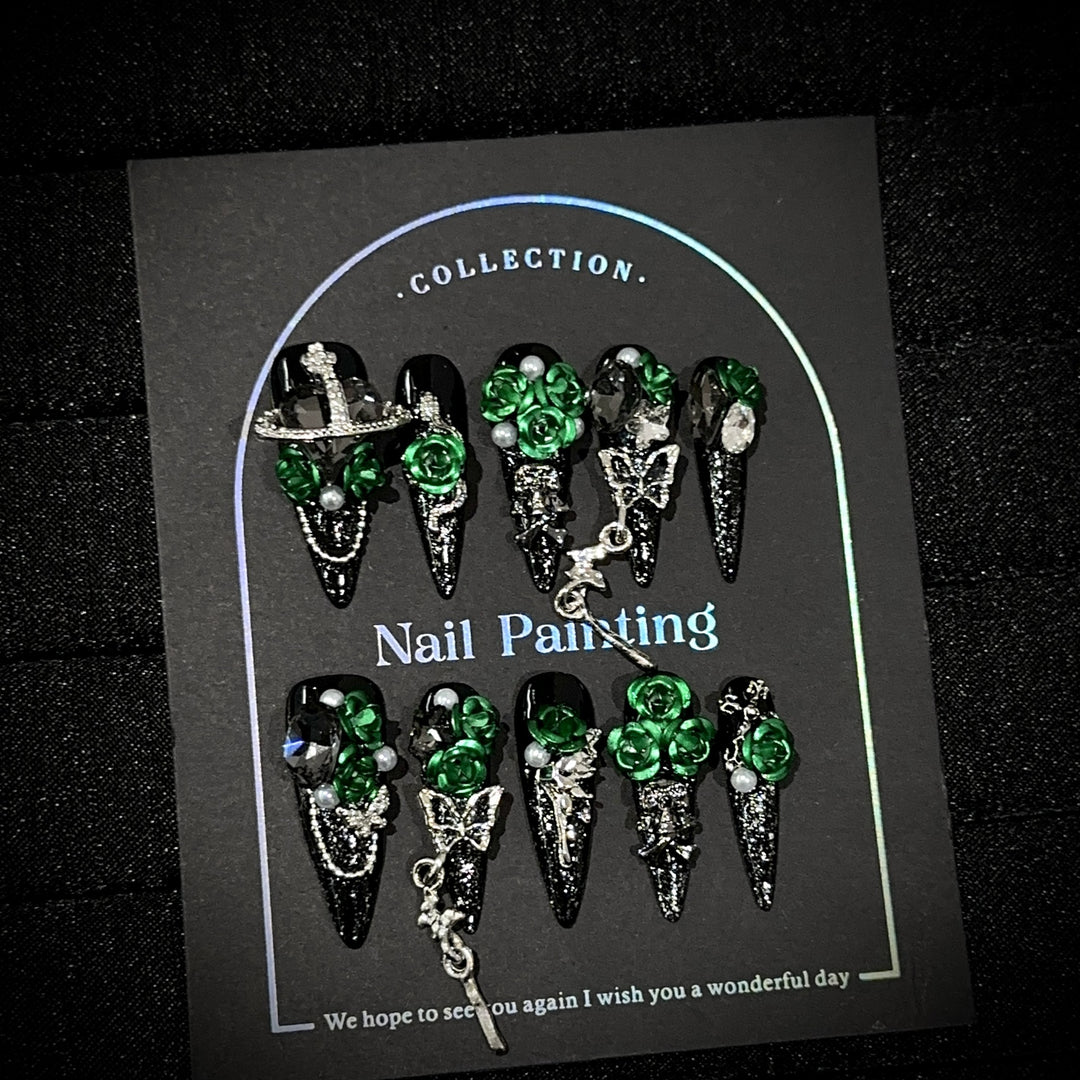 Elegant Gothic-Inspired Nail Art Set