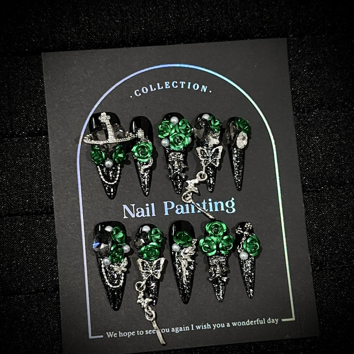 Elegant Gothic-Inspired Nail Art Set