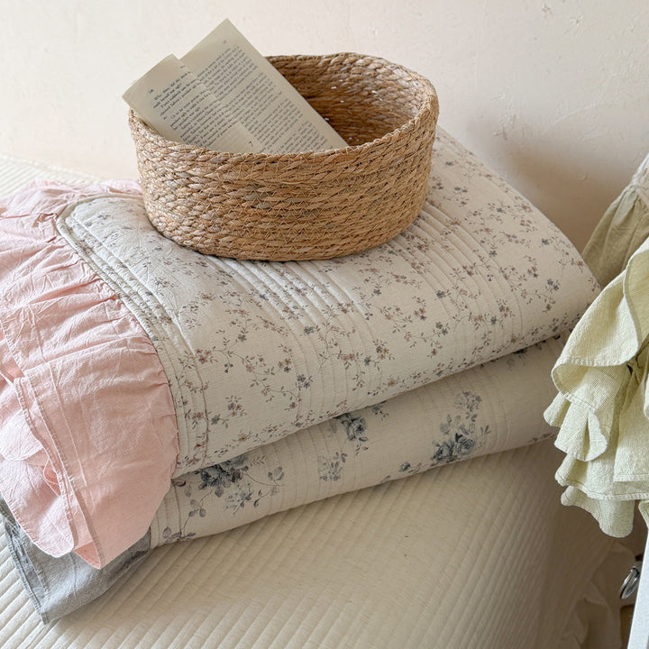 Quilted Floral-Print Cotton Ruffle Bedspread Set