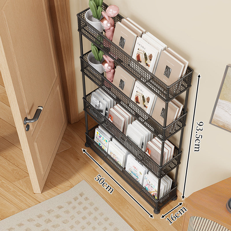 Slim Four-Tier Metal Mesh Narrow Bookshelf Organizer